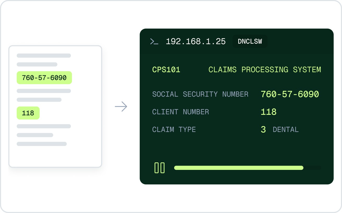 Document mapped to the AS/400 transaction, paused before submit